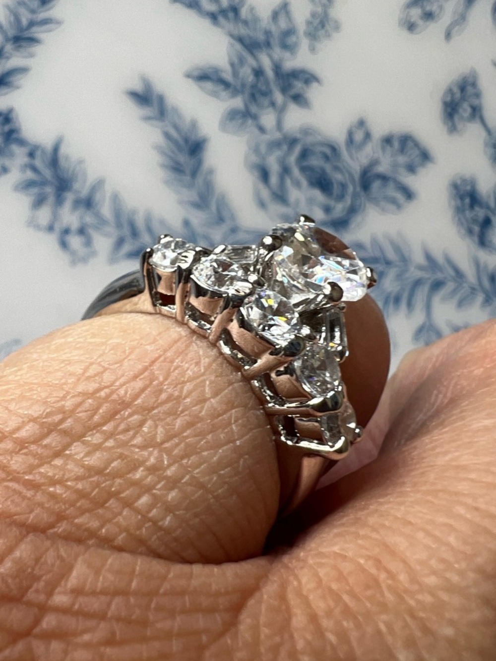 Silver Tone CZ Two Piece Bridal Ring Set Size 5.75 #57516 - Picture 2 of 4